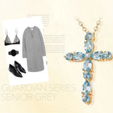 Aquamarine Gem Cross Pendant Necklace Crystal Choker Jewelry