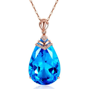 Aquamarine Gemstone Pendant Necklace for Women Crystal Rose Choker Jewelry
