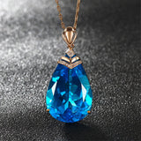 Aquamarine Gemstone Pendant Necklace for Women Crystal Rose Choker Jewelry