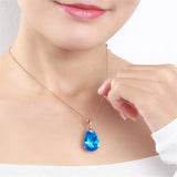 Aquamarine Gemstone Pendant Necklace for Women Crystal Rose Choker Jewelry