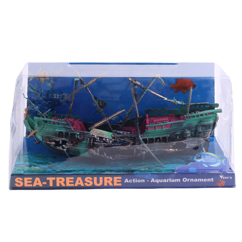 Plactic Aquarium Air Split Shipwreck Fish Tank Decor