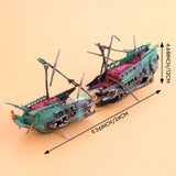 Plactic Aquarium Air Split Shipwreck Fish Tank Decor