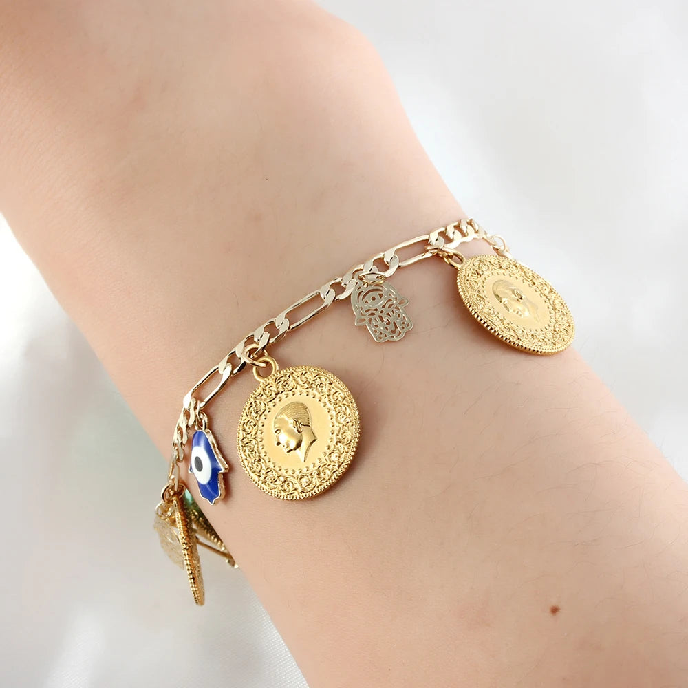 Arab Islam Evil Eye Coin Bracelet Vintage Punk Bangle