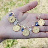 Arab Islam Evil Eye Coin Bracelet Vintage Punk Bangle