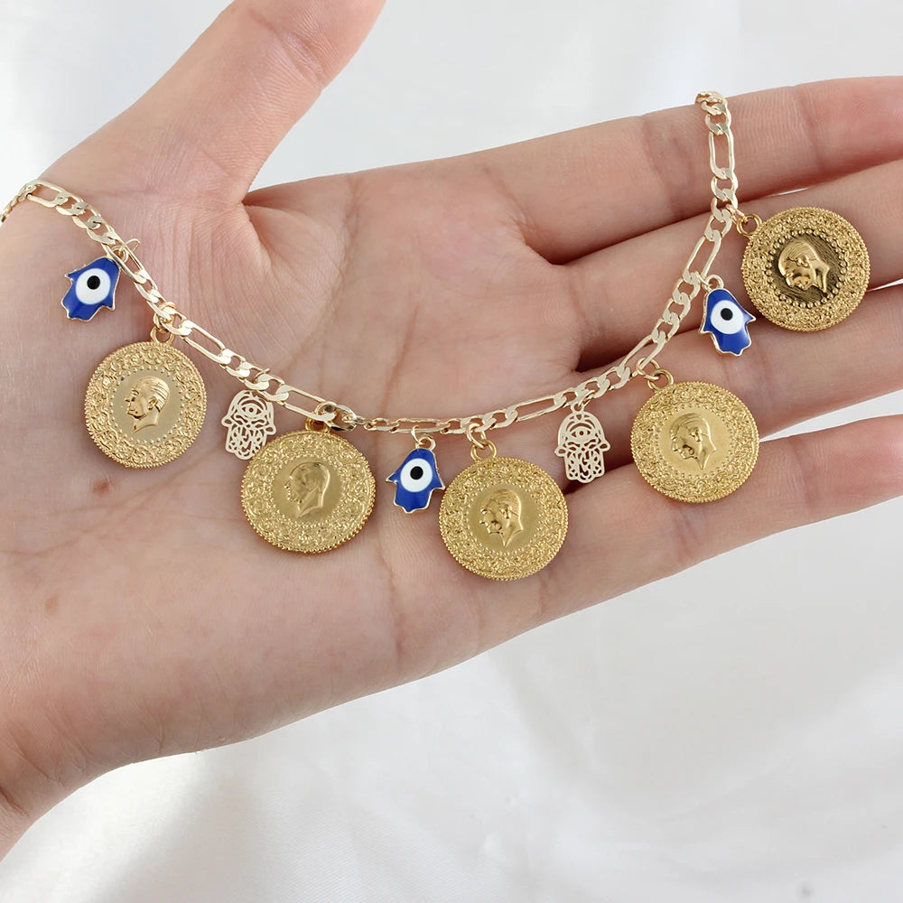 Arab Islam Evil Eye Coin Bracelet Vintage Punk Bangle