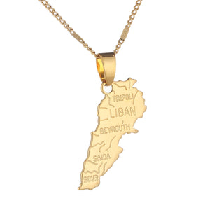 Arab Muslim Brass Liban Flag Lebanon Map Pendant Necklace