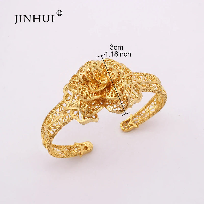 Arab Brass Flowers Bangles Women Bracelet African Wedding