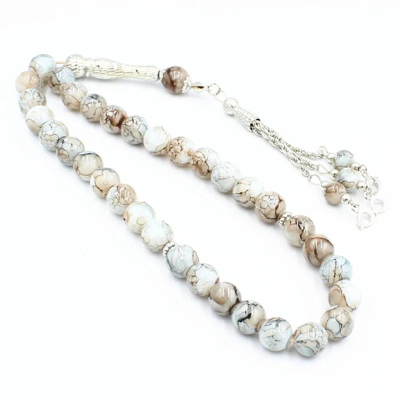 Arab Printed Glass Masbahah Islamic Prayer Beads 33 Beads 10MM Strand Bracelets