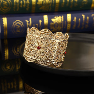 Arabi Wedding Caftan Bracelet Hollow Flower Carved Wide Cuff Wrist Jewelry