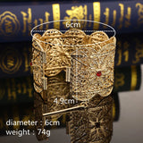 Arabi Wedding Caftan Bracelet Hollow Flower Carved Wide Cuff Wrist Jewelry