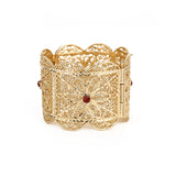 Arabi Wedding Caftan Bracelet Hollow Flower Carved Wide Cuff Wrist Jewelry