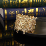 Arabi Wedding Caftan Bracelet Hollow Flower Carved Wide Cuff Wrist Jewelry
