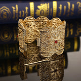 Arabi Wedding Caftan Bracelet Hollow Flower Carved Wide Cuff Wrist Jewelry