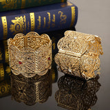 Arabi Wedding Caftan Bracelet Hollow Flower Carved Wide Cuff Wrist Jewelry