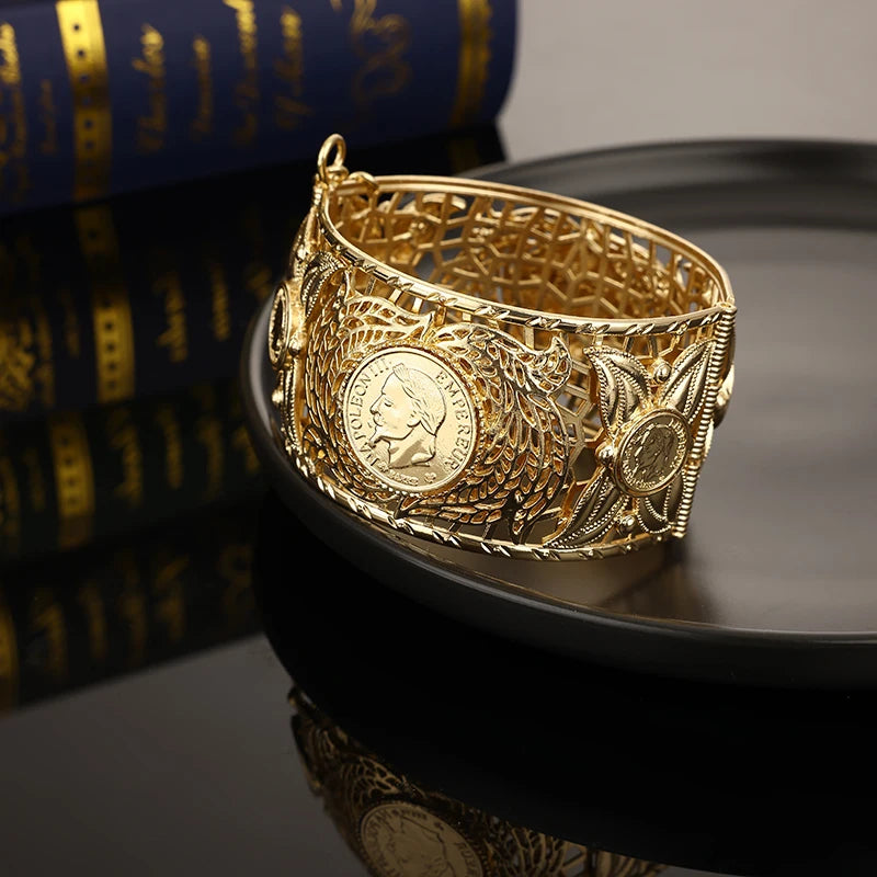 Arabian Hollow Flower Gilt Bride Jewelry Bracelet Double Coin Bracelet