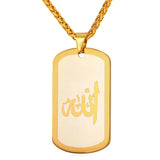 Arabic Allah Necklace Stainless Steel Gold/Black Gun Plated Dog Tag Pendant