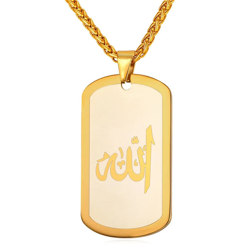 Arabic Allah Necklace Stainless Steel Gold/Black Gun Plated Dog Tag Pendant