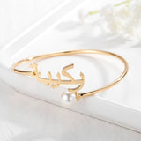 Arabic Bracelet Name Women Stainless Steel Pearl Bangle Personalized