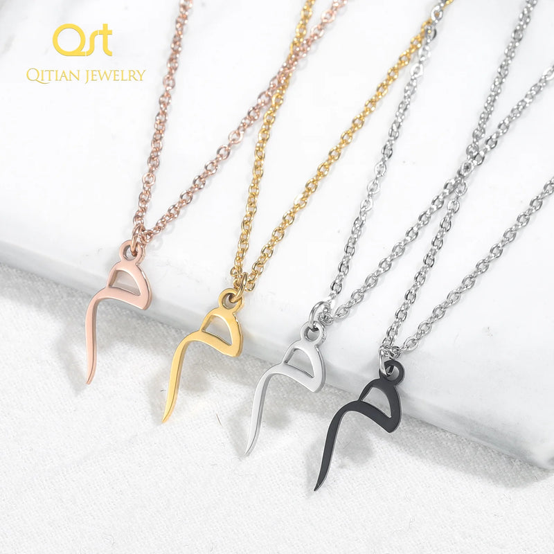Arabic Initial Letter Necklace Stainless Steel Pendant Alphabet Jewelry