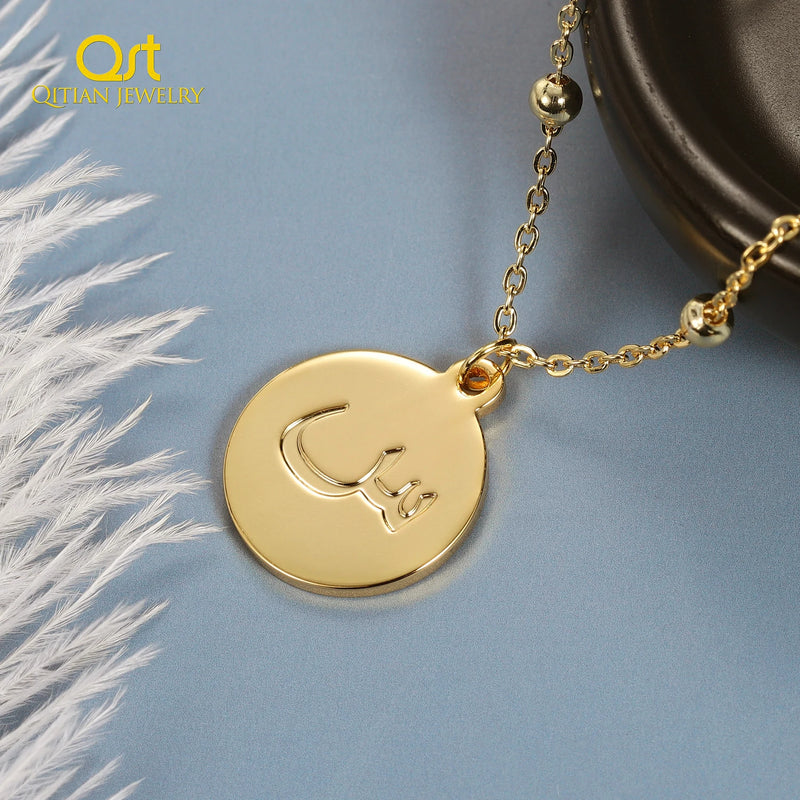 Arabic Initial Letter Necklace Choker Chain Personalized Coin Pendant