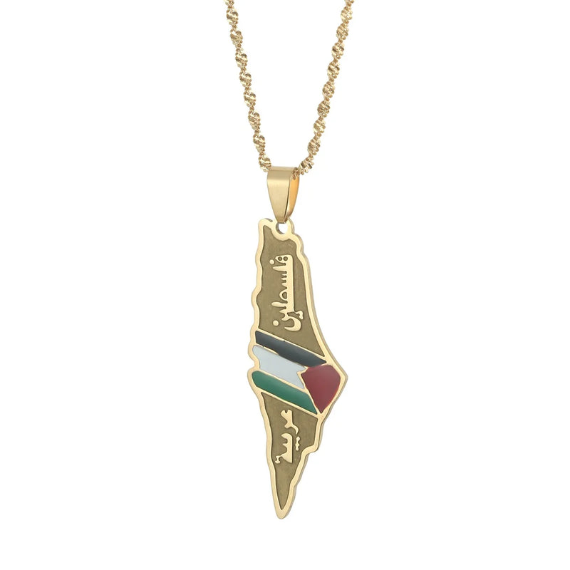 Arabic and Hebrew Map Pendant Necklaces Women Israeli Jewelry