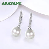 925 Silver 18K Pearls Drop Earrings Wedding Jewelry