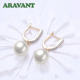 925 Silver 18K Pearls Drop Earrings Wedding Jewelry