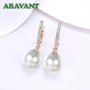 925 Silver 18K Pearls Drop Earrings Wedding Jewelry