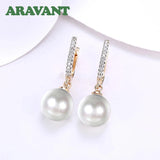 925 Silver 18K Pearls Drop Earrings Wedding Jewelry