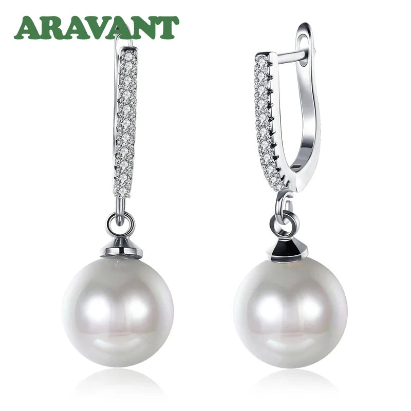 925 Silver 18K Pearls Drop Earrings Wedding Jewelry