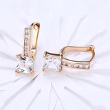 925 Silver 18K Square CZ Drop Earrings Women
