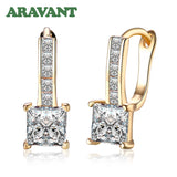925 Silver 18K Square CZ Drop Earrings Women