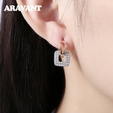 925 Silver Square Hoop Earrings 18K Women Wedding Party Jewelry