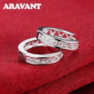 925 Silver Zircon Hoop Earrings For Women Girls
