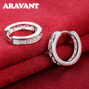 925 Silver Zircon Hoop Earrings For Women Girls