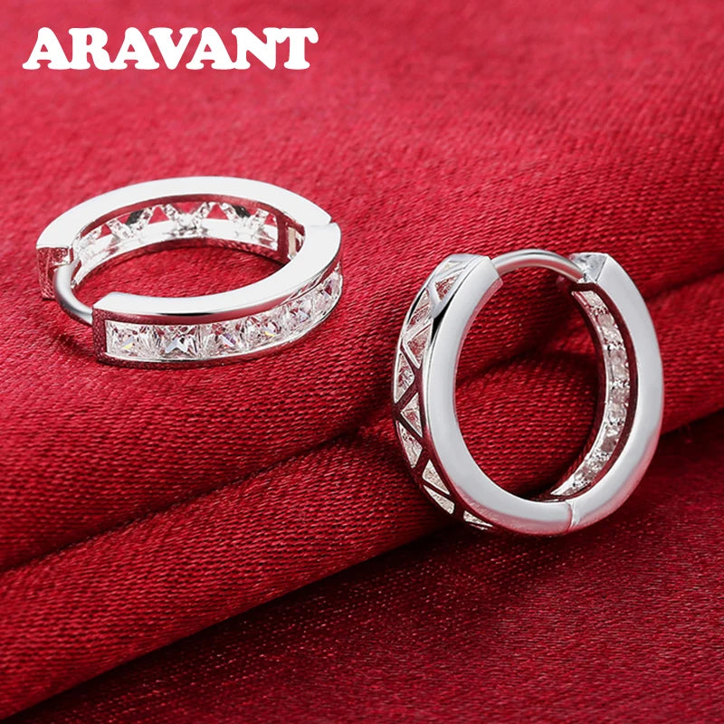 925 Silver Zircon Hoop Earrings For Women Girls