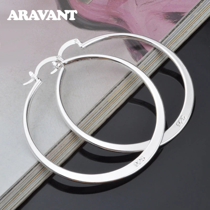 925 Silver Flat Hoop Earrings For Women Jewelry Gift
