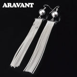 925 Silver Bead Long Drop Earring For Women Wedding Jewelry