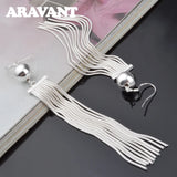 925 Silver Bead Long Drop Earring For Women Wedding Jewelry