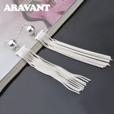 925 Silver Bead Long Drop Earring For Women Wedding Jewelry