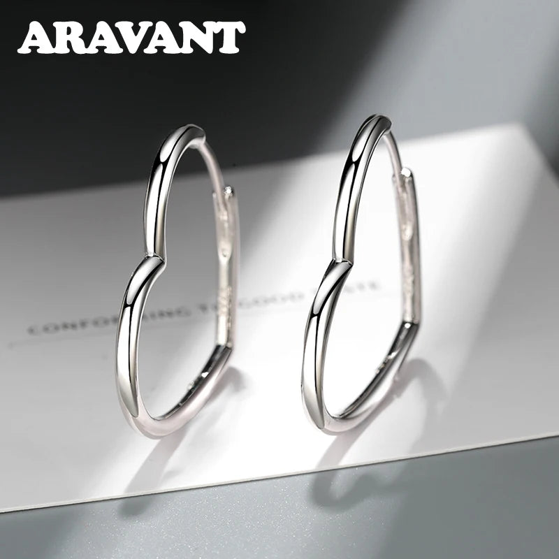925 Silver Heart Hoop Earring For Women Jewelry Gift