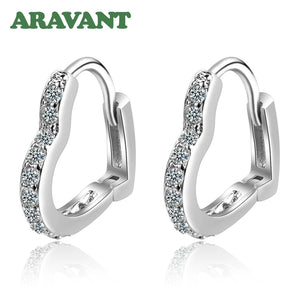 925 Silver Heart Zircon Hoop Earrings For Women Wedding Jewelry