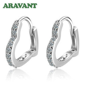 925 Silver Heart Zircon Hoop Earrings For Women Wedding Jewelry