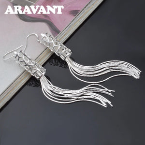 925 Silver Long Tassels Drop Earring For Women Girls Jewelry