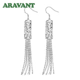 925 Silver Long Tassels Drop Earring For Women Girls Jewelry