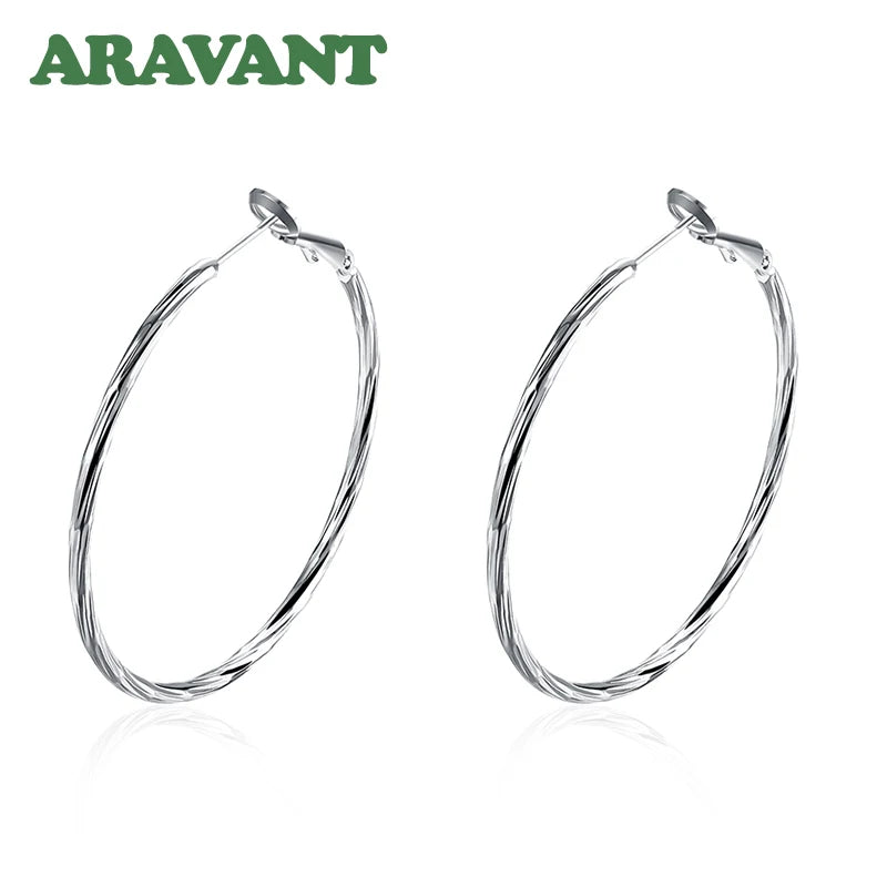 925 Silver Rose Hoop Earrings Women's Jewelry