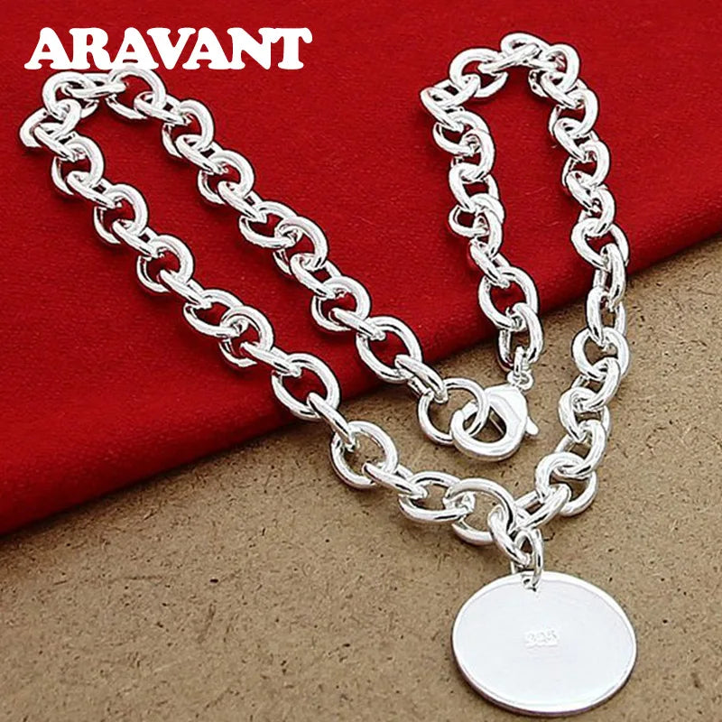 925 Silver Round Pendant Necklace Chain For Women Jewelry