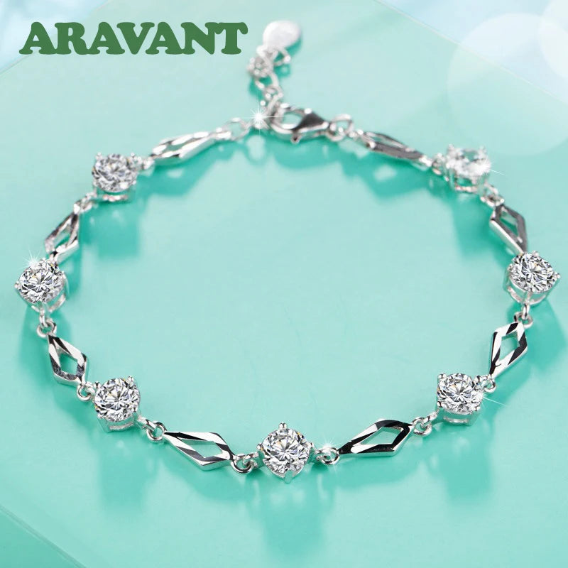 925 Silver Zircon Bracelet Chains Charm Jewelry