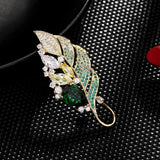 Zircon Feather Lapel Pin Badge for Wedding Party Dress