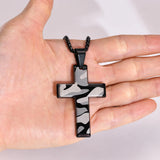 Camouflage Cross Necklace, Military Grey Pendant, Stainless Steel Chain Crucifix